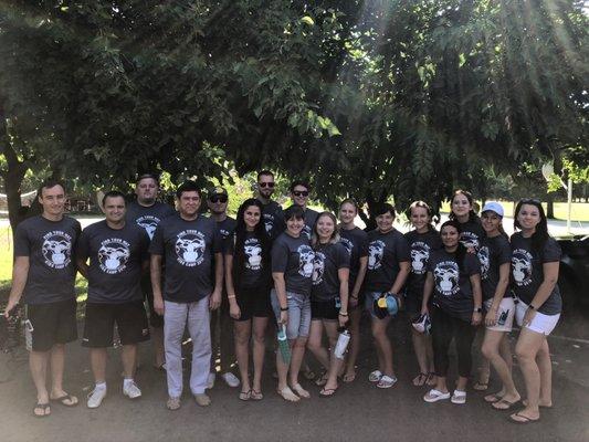 Some of our staff, wearing the t-shirts designed and made by Natser Printing.