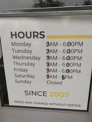 Updated hours of operation.