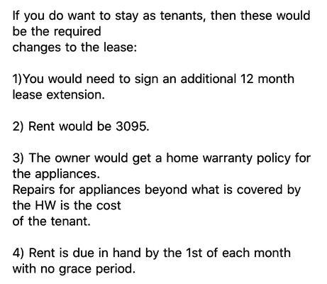 The owner's 'generous' offer to us. Note point #3.... he does NOT WANT TO FIX THE HOUSE.