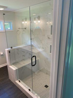 New bathroom addition shower with bench