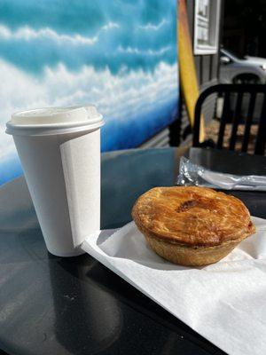 Bacon egg and cheese pie with a soda