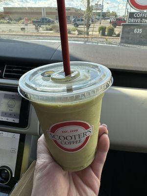 Matcha and peach blended smoothie