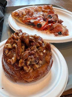 Pecan roll and pizza