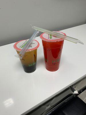 Small Lychee Boba Tea and Rose Iced Tea