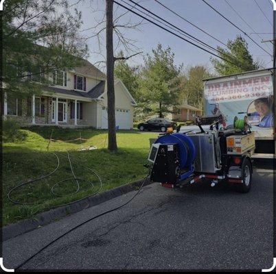 Hydro Jett sewer line , cleaning roots with high pressure water and cleaning and flushing the system.