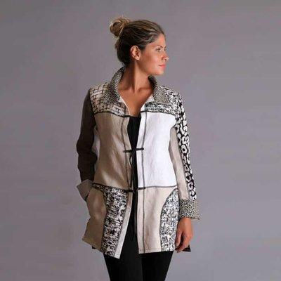 My Collectors jackets are one-of-a-kind and very popular. This one is made with linens, cotton, silks, and rayon/poly. knit.