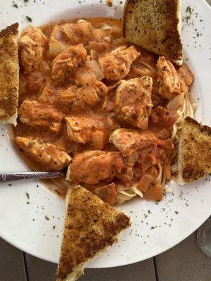 Vodka chicken over pasta.