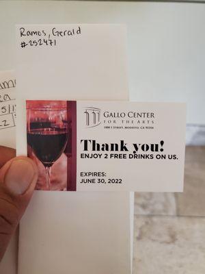 Ticket for 3 free drinks