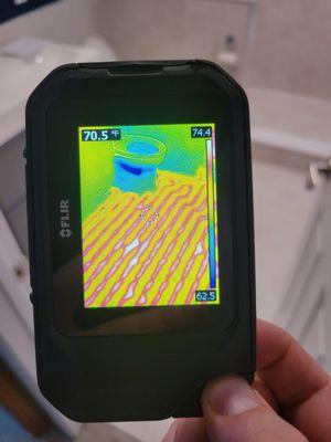 Thermal imaging used to verify floor heating operational.