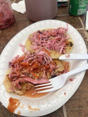 Pupusas with repollo and salsa