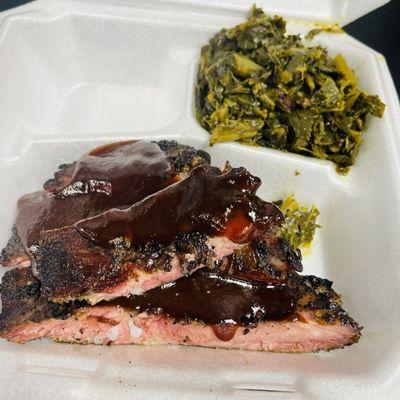 Smoked ribs and greens