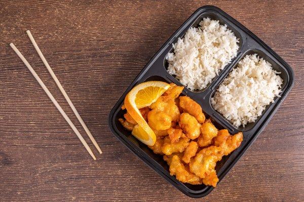 Orange peel chicken with rice