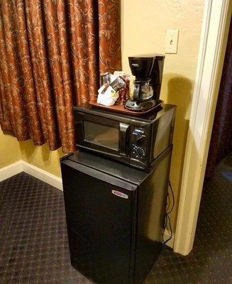 Microwave, Coffee, and Fridge