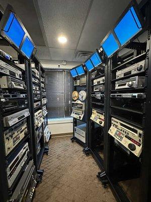 View of ProRes Broadcast Videotape Archiving Lab  - Legacy tape machines of every kind.