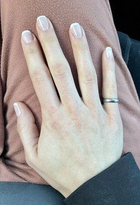 My first French Manicure. Is it perfect? No, but I'd say it's pretty solid and better than what I walked in with.