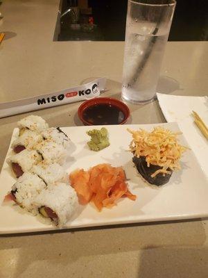 Crab salad ( Zuwai Gani) and tuna avocado roll.