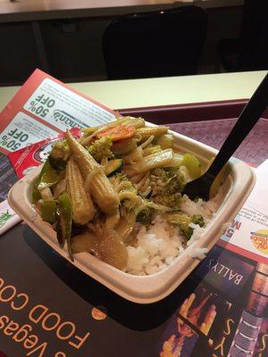 White rice with msg enhanced veggies 10.79