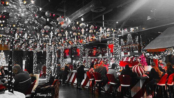 Black white red rendition of the bar area