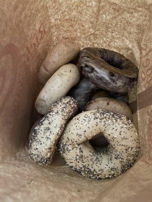 Everything, blueberry, onion and cinnamon bagel