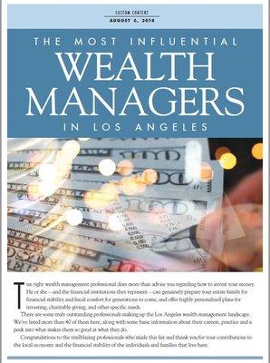 We are proud that our CEO and COO were both recognized as some of the most influential wealth managers in Los Angeles.