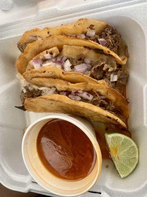 Birria taco I'll give them a 7/10 food was hot service was quick taste was ok