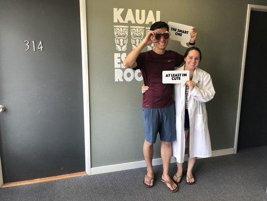 My husband and I after completing the Scientist escape room.