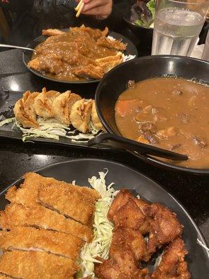 Beef curry, Gyoza and 2 kinds of chicken for family value pack.