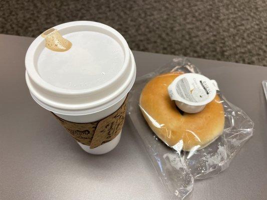 16oz camouflage and plain bagel with cream cheese