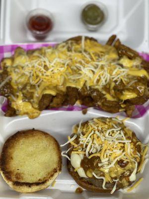 Chili cheeseburger and chili cheese fry