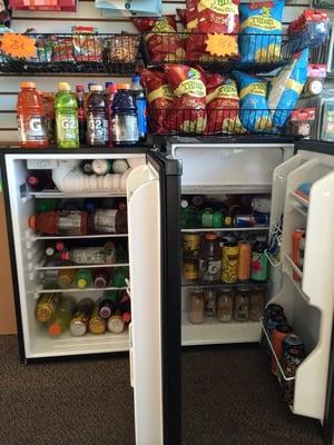 Assortment of drinks and snacks