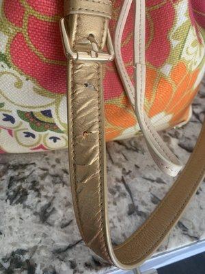 Gold straps on my Spartina bag bubbling and beginning to crack