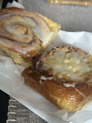 Cinnamon roll, cheese danish