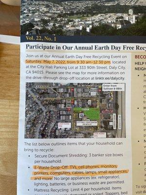 Annual Earth Day Free Recycling 2022 great idea! The line of cars idling in line for 2+ hours in a slow moving is BAD