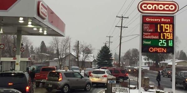 Grocery Boys ~ At $1.79 I filled my tank ~ I think they were celebrating becoming a Conoco Station:-)