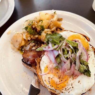 Avocado toast with soft potatoes!  I swear there's avocado down there!