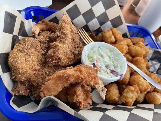 Fried fish and shrimp basket!  Hand breaded!