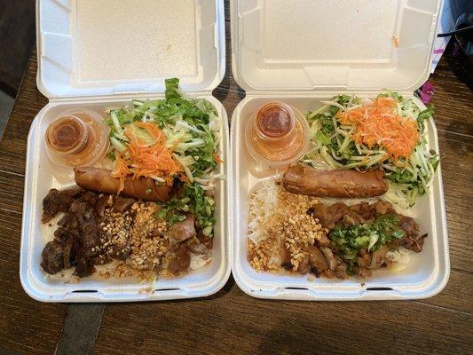 Chicken/pork/spring roll vermicelli bowl & chicken/spring roll vermicelli bowl.