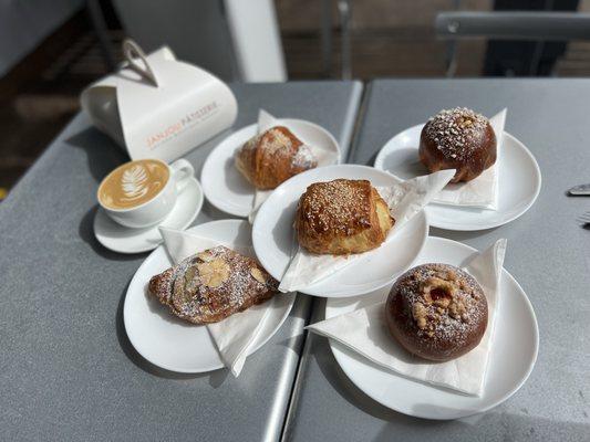 Coconut Rose Croissant, Almond Croissant,  Prosciutto Gruyere Croissant, Vanilla Brioche, Raspberry Ricotta Brioche