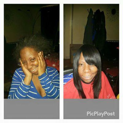 Before and after picture full weave Sew-in