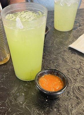 Warm Salsa and cucumber lemonade  best drink I've ever had!!! Wow! Delicious