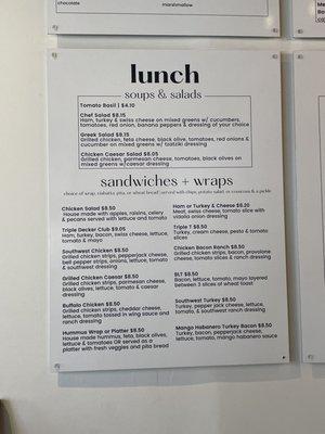 Lunch menu