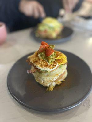 Egg stack keto with avocado and bacon