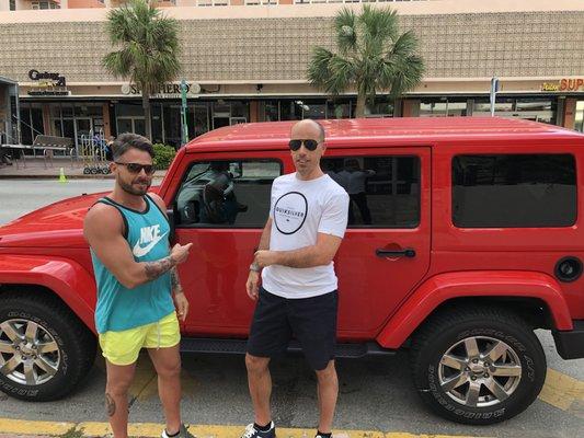 Another happy customers from Italy going to key west , renting a jeep Sahara from Signature rent a car .