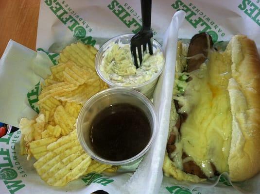 Custom made Navigator on a sub with a side pf Red Skin Potatoe salad.