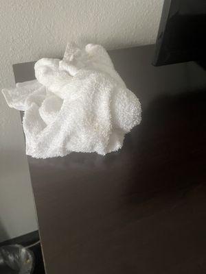 dirty cleaning rags left by housekeeping