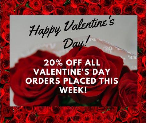 It's that time of year again!!  This week only- all Valentine's Day orders are 20% off!  Call us at 307-299-7838!