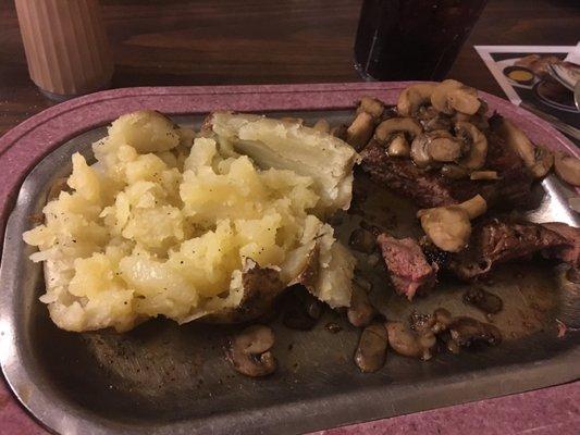 Sirloin steak with mushrooms cooked correctly, tastes great