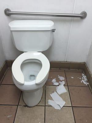 Smelled like urine. No seat covers. Made my own. Toilet paper all over the floor.