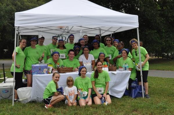 Our group wearing our great shirts from Big Frog - at the "Get your BUTT in Gear" 5k benefit for colon cancer.