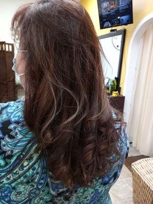 Beautiful blow out and curled.